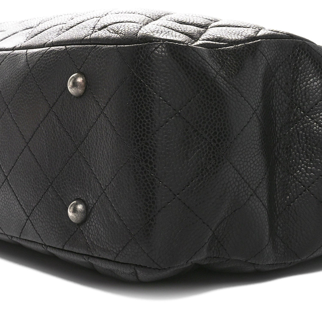 Caviar Quilted Large Shopping Tote Black