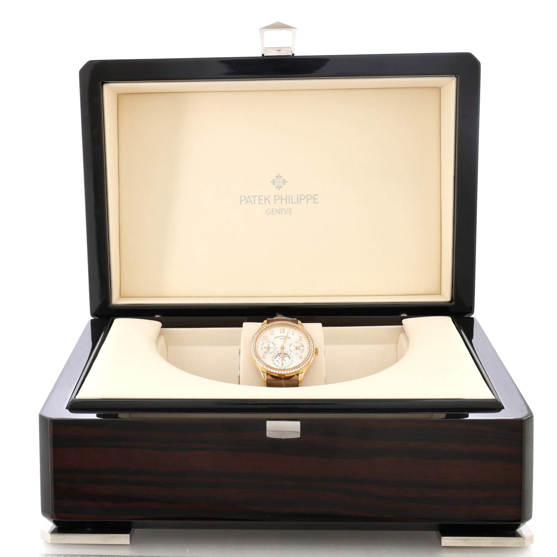 Grand Complications Perpetual Calendar Moonphase Ultra Thin Automatic Watch Rose Gold and Alligator with Diamond Bezel 35