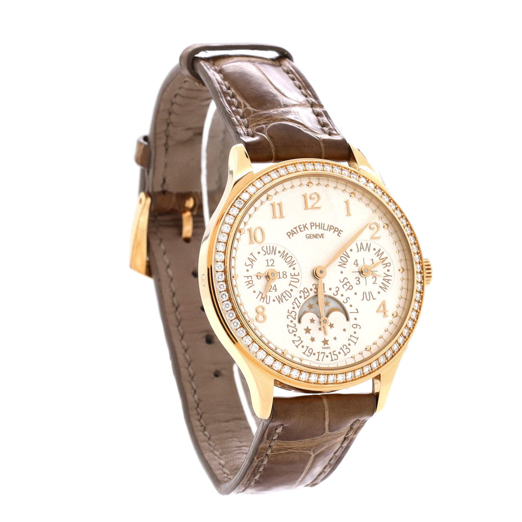 Grand Complications Perpetual Calendar Moonphase Ultra Thin Automatic Watch Rose Gold and Alligator with Diamond Bezel 35