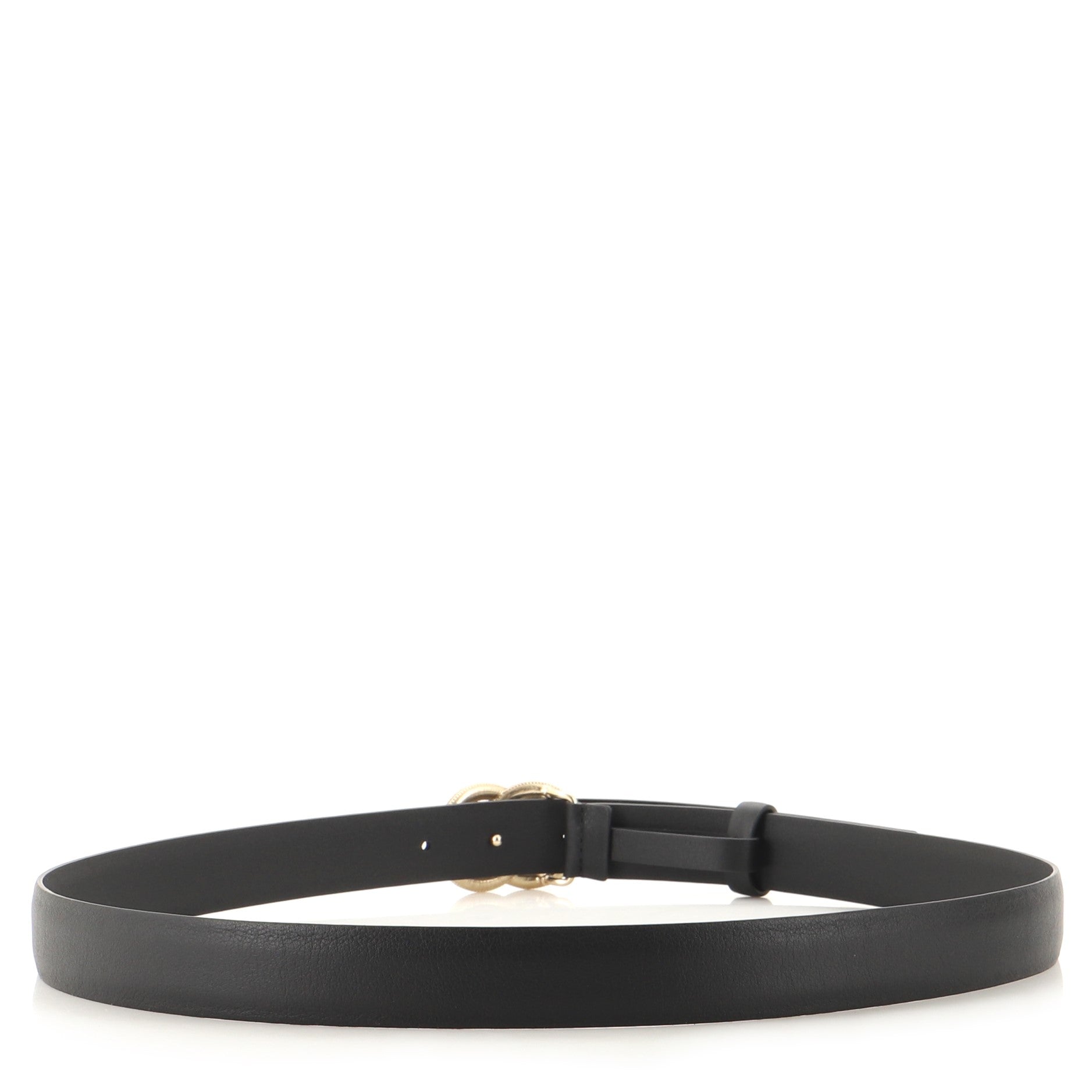 CC Buckle Belt Leather with Metal and Faux Pearls Thin 90
