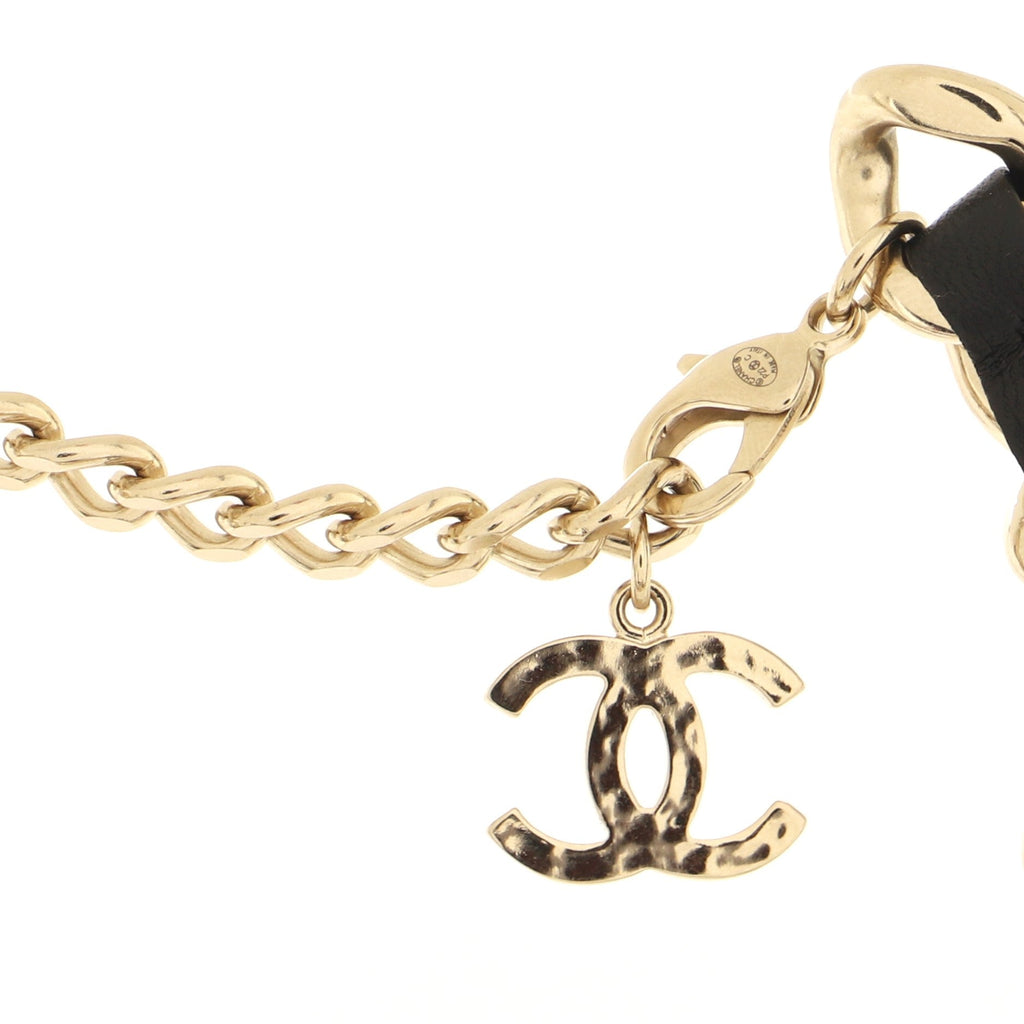 CC Hearts Dangle Choker Necklace Metal and Leather with Faux Pearls