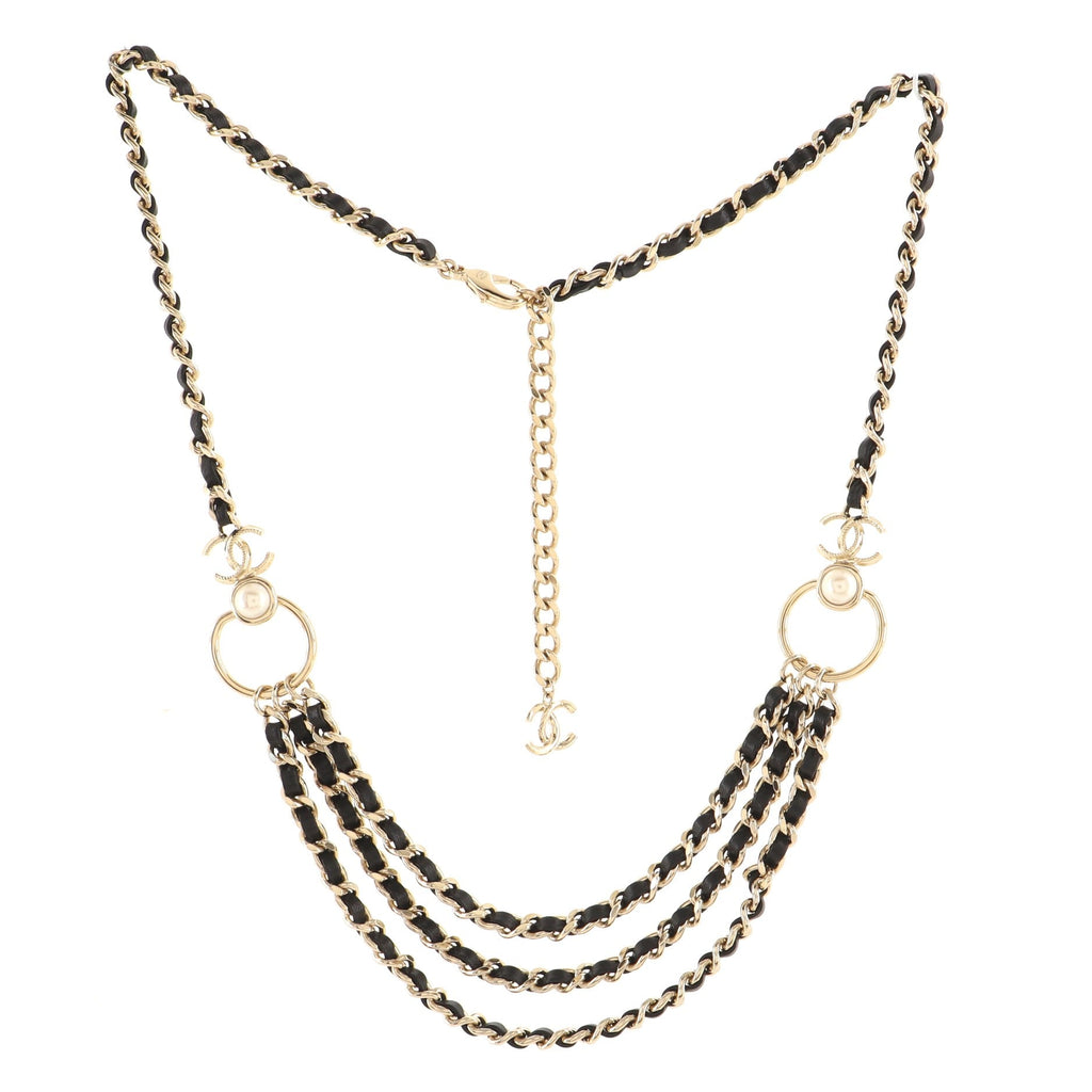 CC Hoop Multi-Chain Belt Metal and Leather with Faux Pearls 0