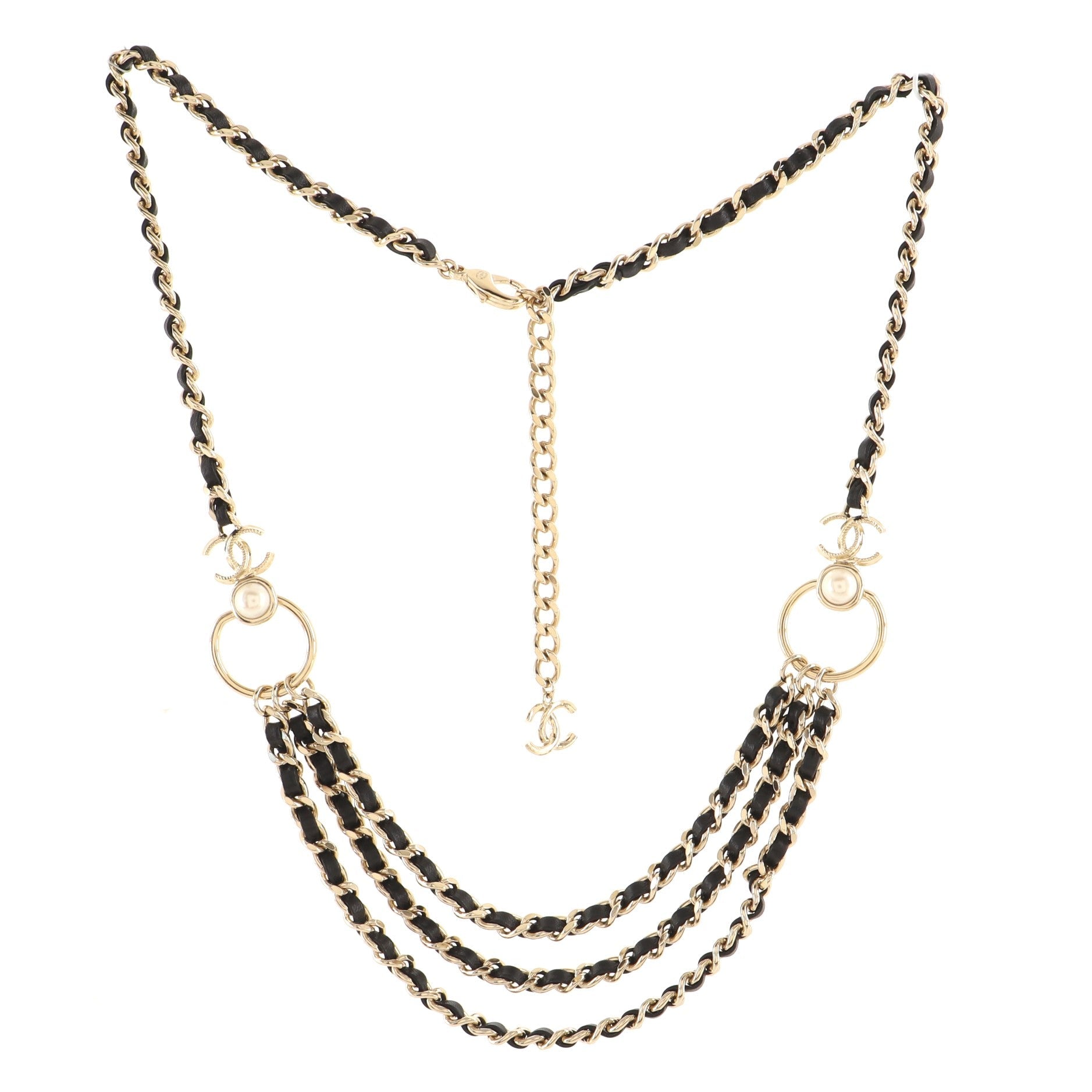 CC Hoop Multi-Chain Belt Metal and Leather with Faux Pearls 0