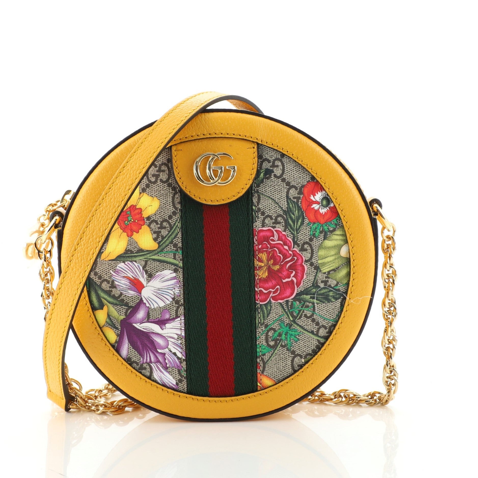 Ophidia Round Shoulder Bag Flora GG Coated Canvas Mini