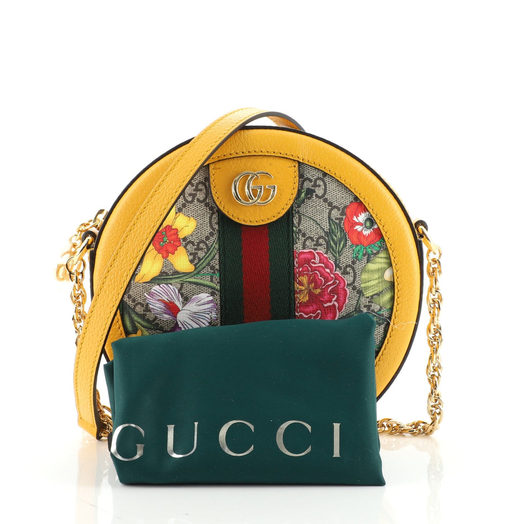 Ophidia Round Shoulder Bag Flora GG Coated Canvas Mini