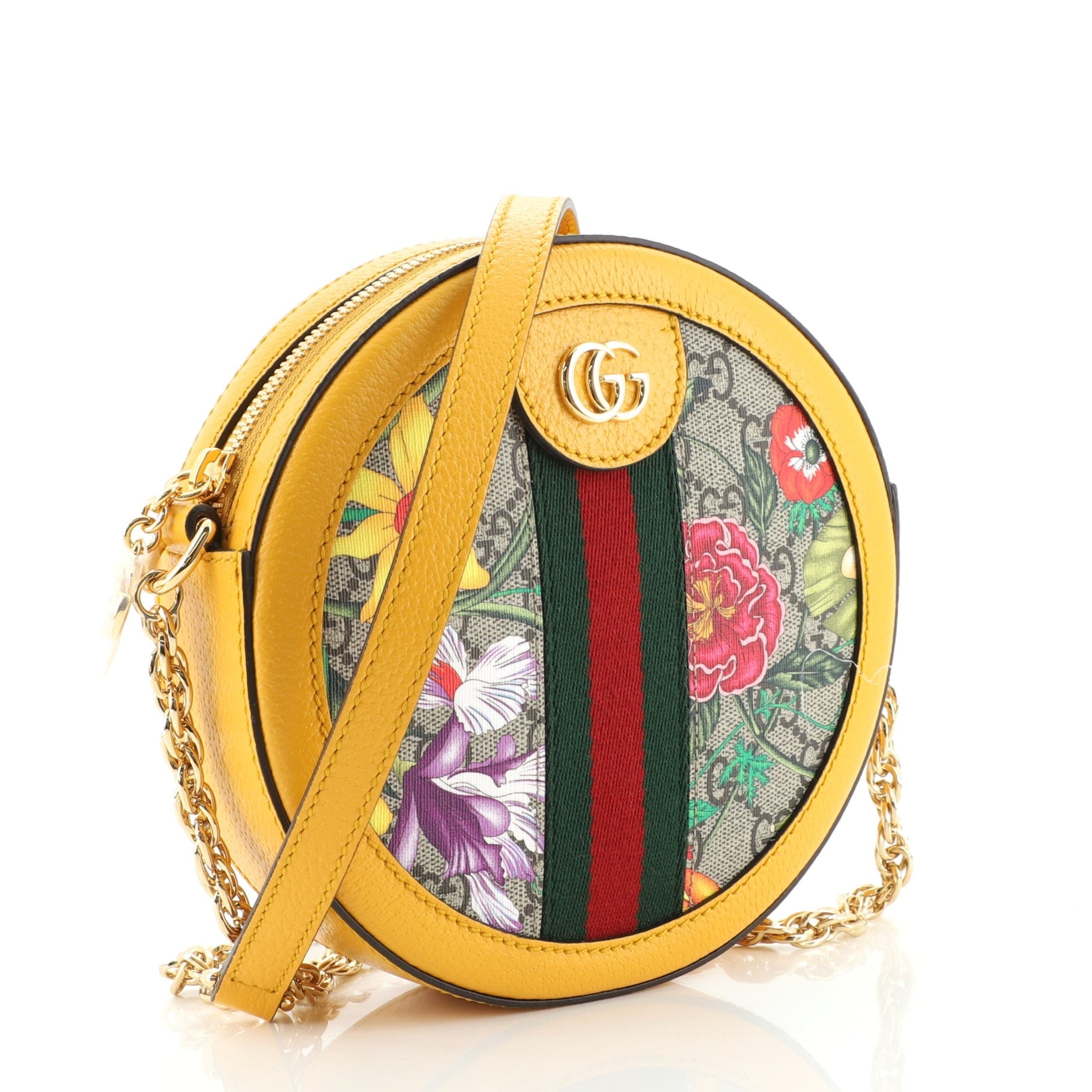 Ophidia Round Shoulder Bag Flora GG Coated Canvas Mini