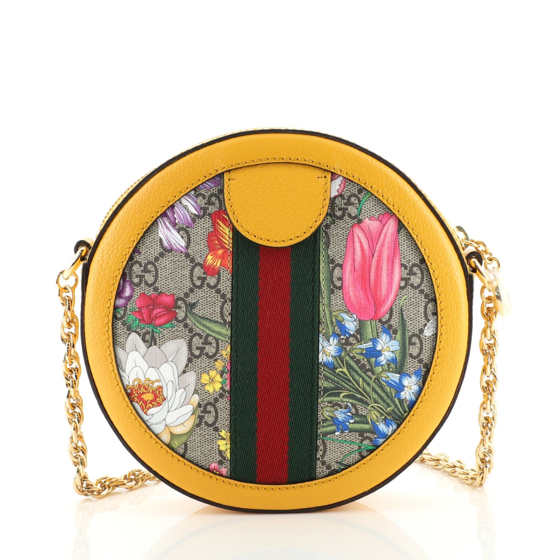 Ophidia Round Shoulder Bag Flora GG Coated Canvas Mini