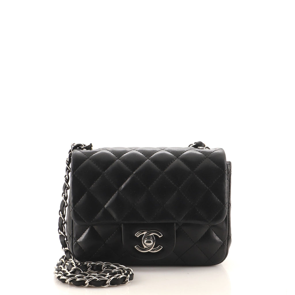Square Classic Single Flap Bag Quilted Lambskin Mini