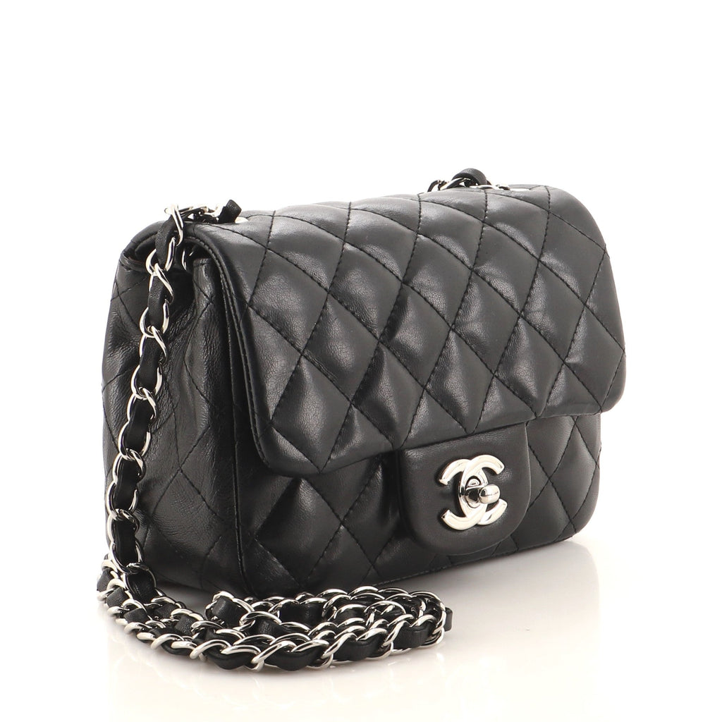 Square Classic Single Flap Bag Quilted Lambskin Mini