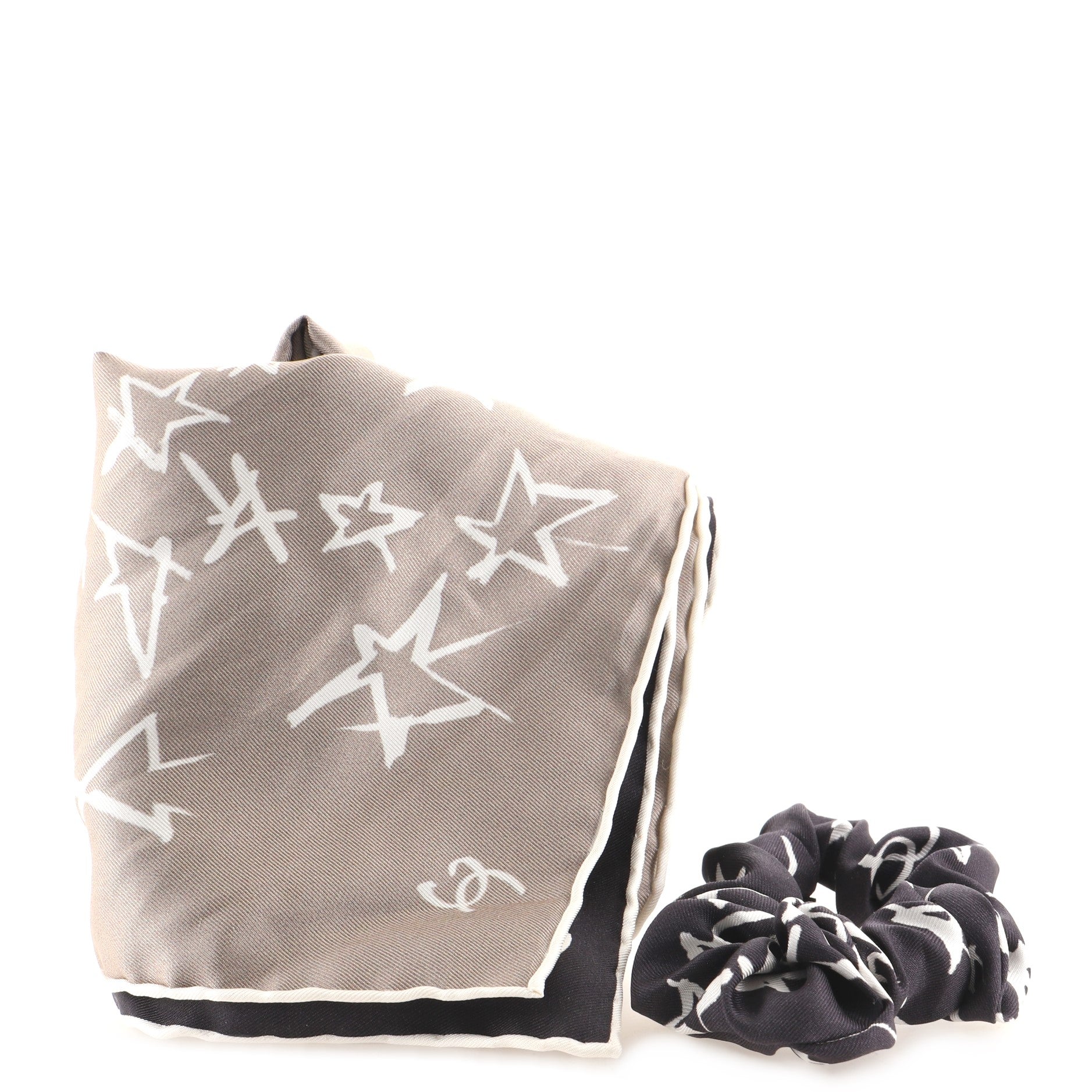 Scrunchie and Square Scarf Hair Tie Set Printed Silk