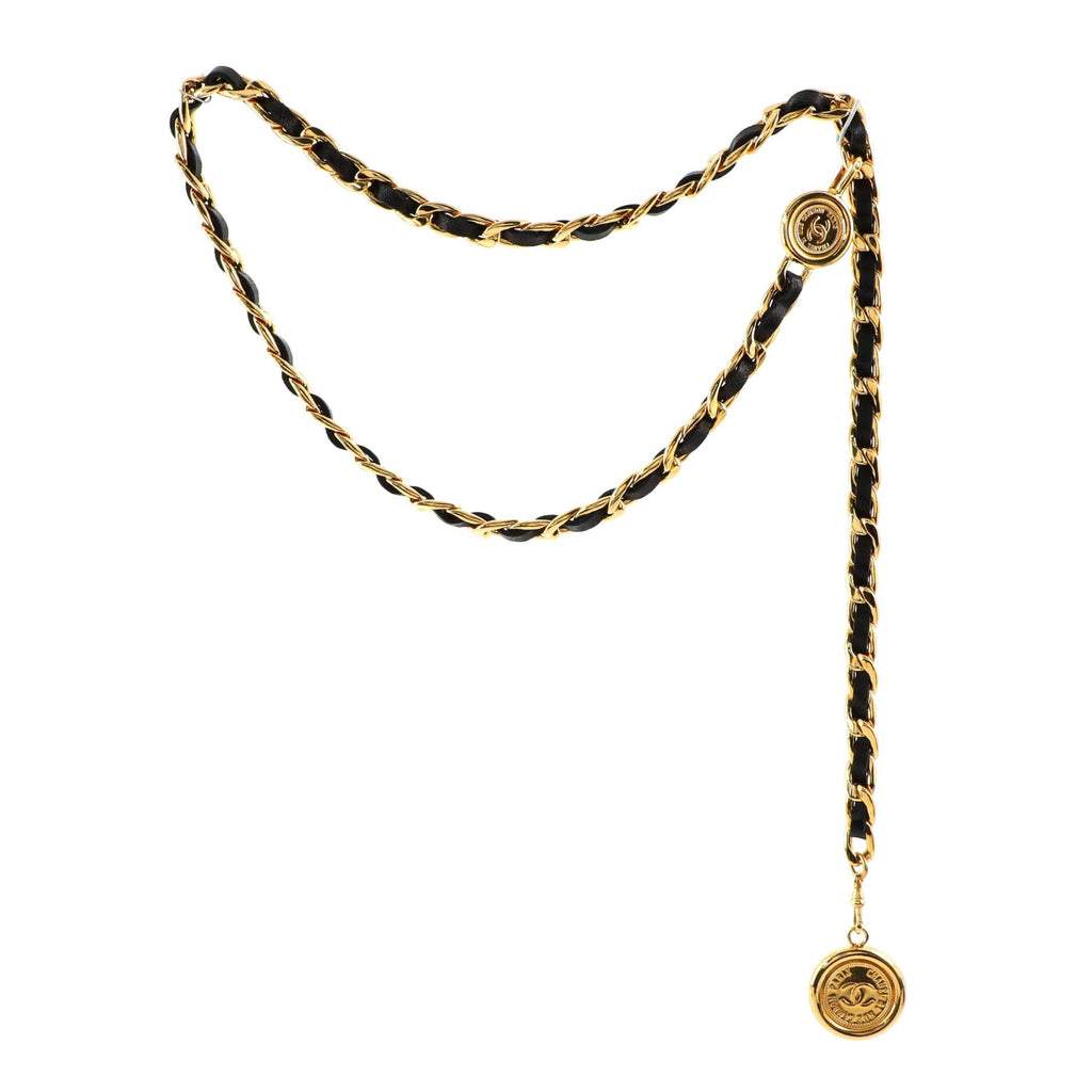 Vintage Medallion Chain Belt Metal and Leather 80