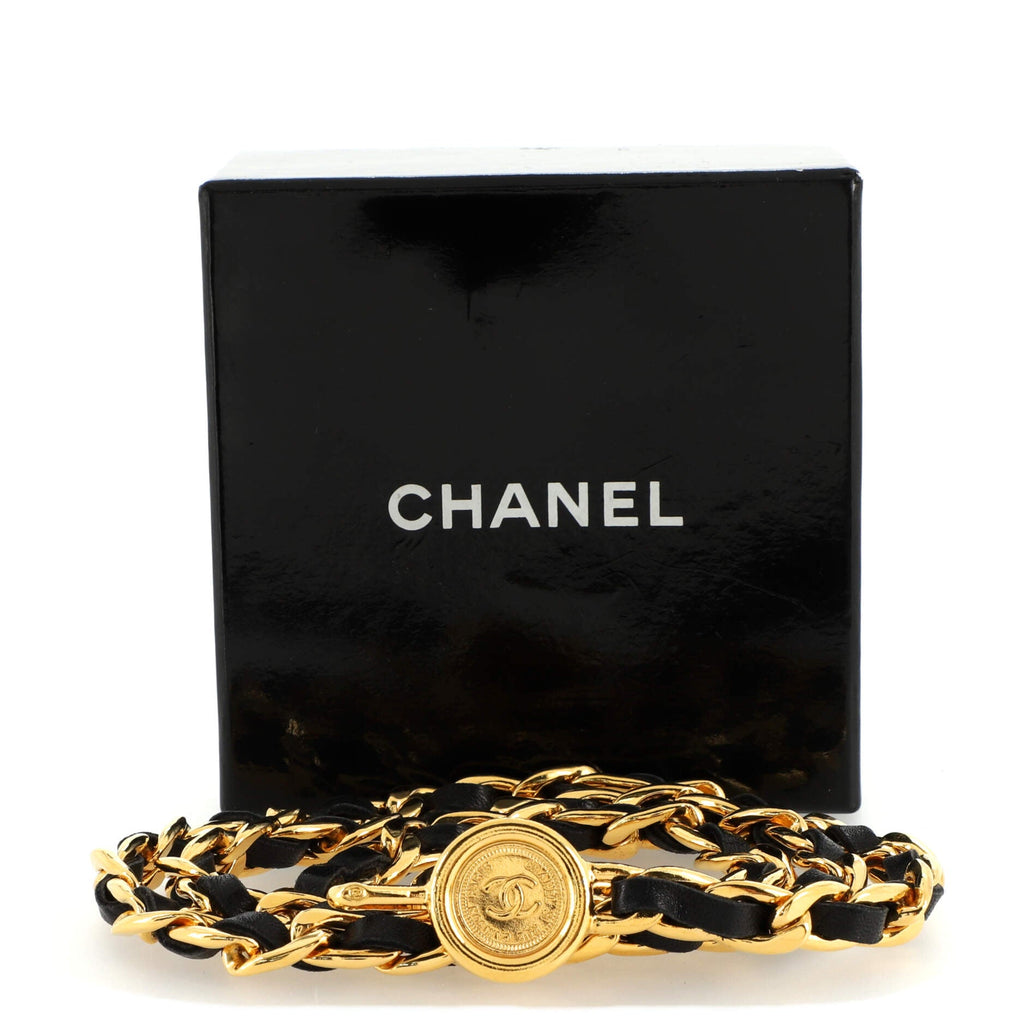 Vintage Medallion Chain Belt Metal and Leather 80
