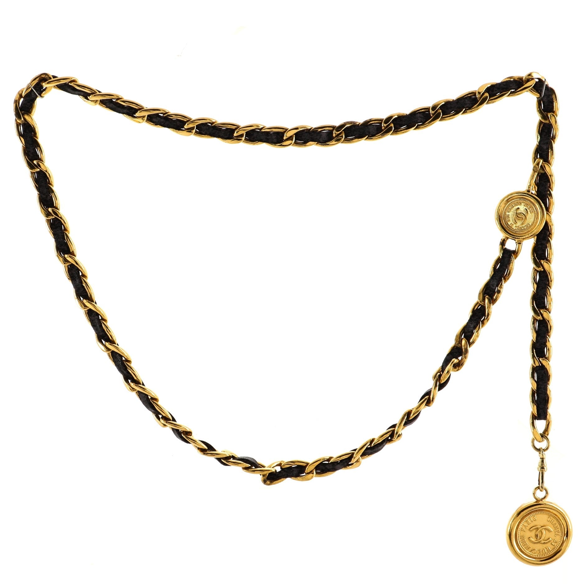 Vintage Medallion Chain Belt Metal and Leather 90