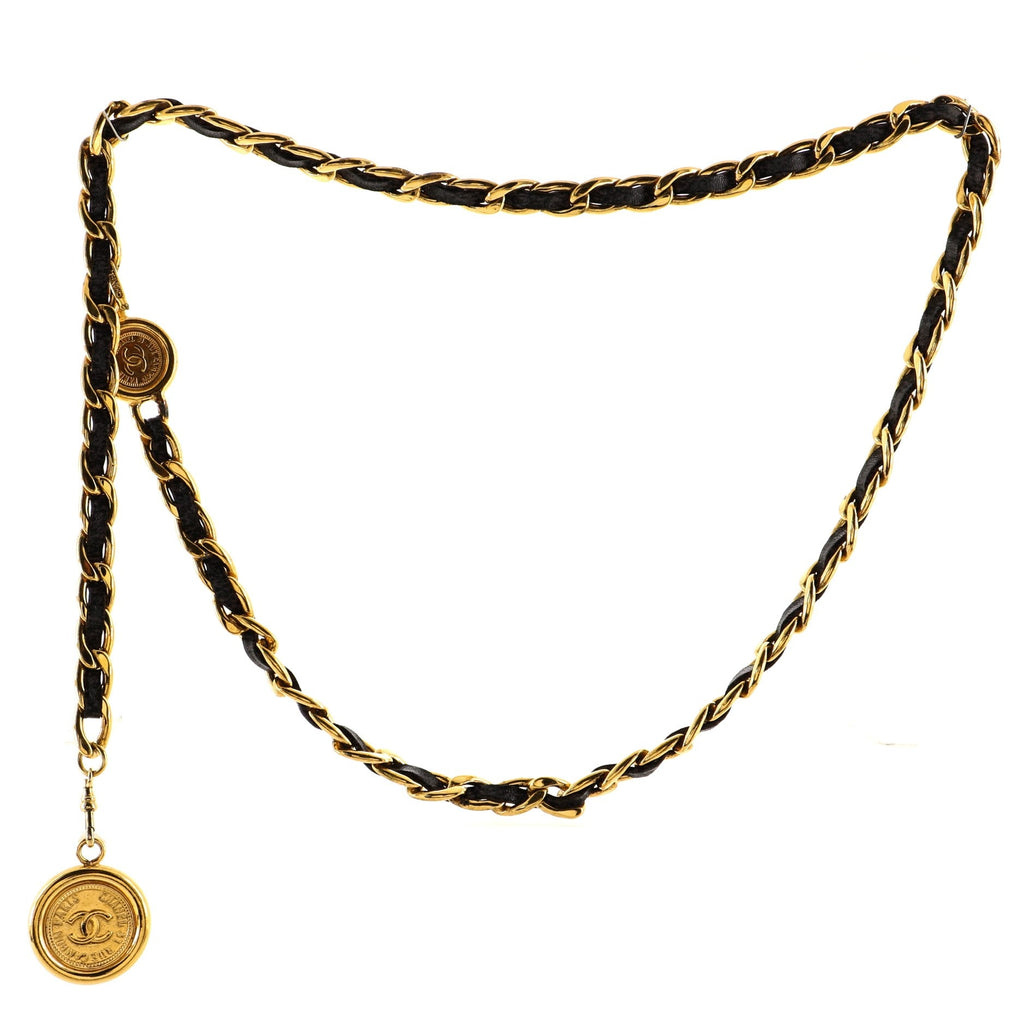 Vintage Medallion Chain Belt Metal and Leather 90