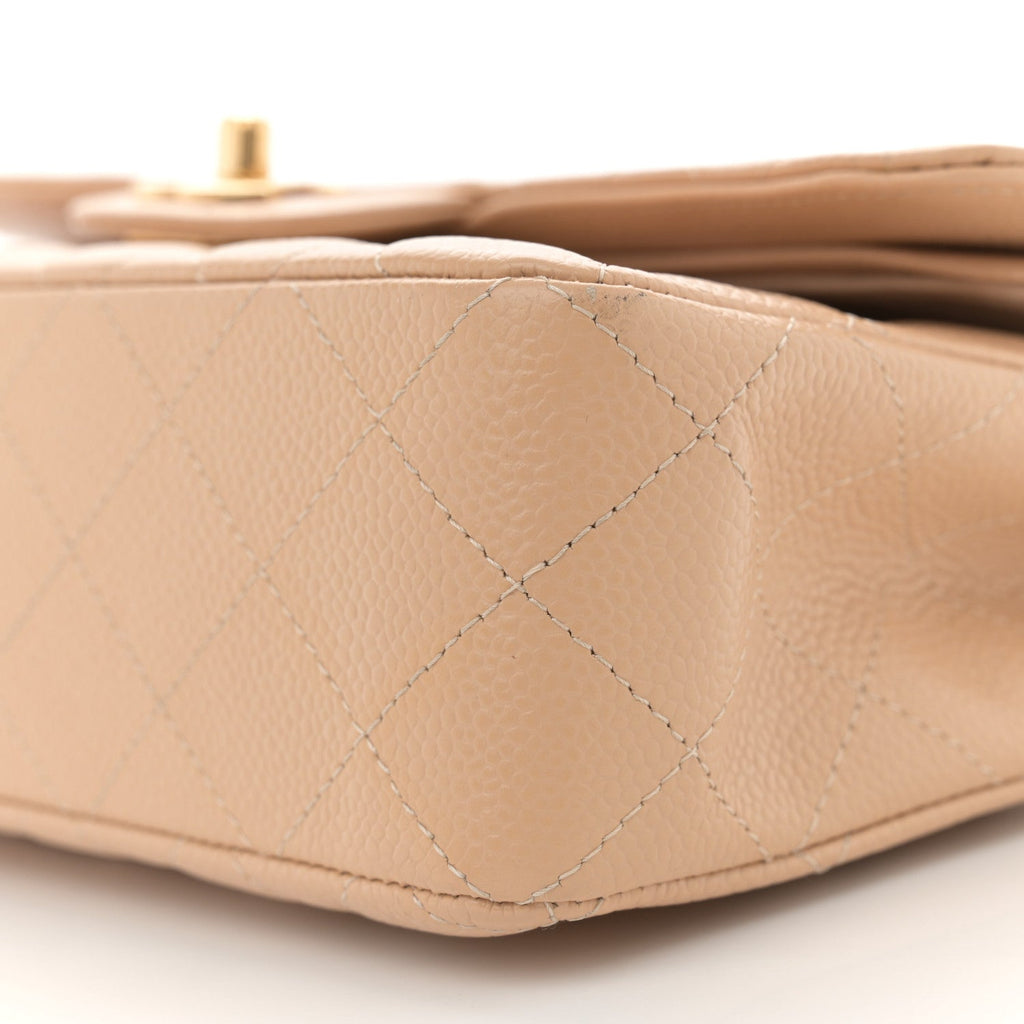 Caviar Quilted Small Double Flap Beige