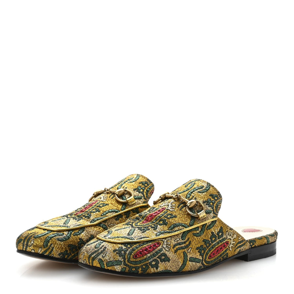 Iridescent Brocade Womens Princetown Slippers 36 Gold Multicolor