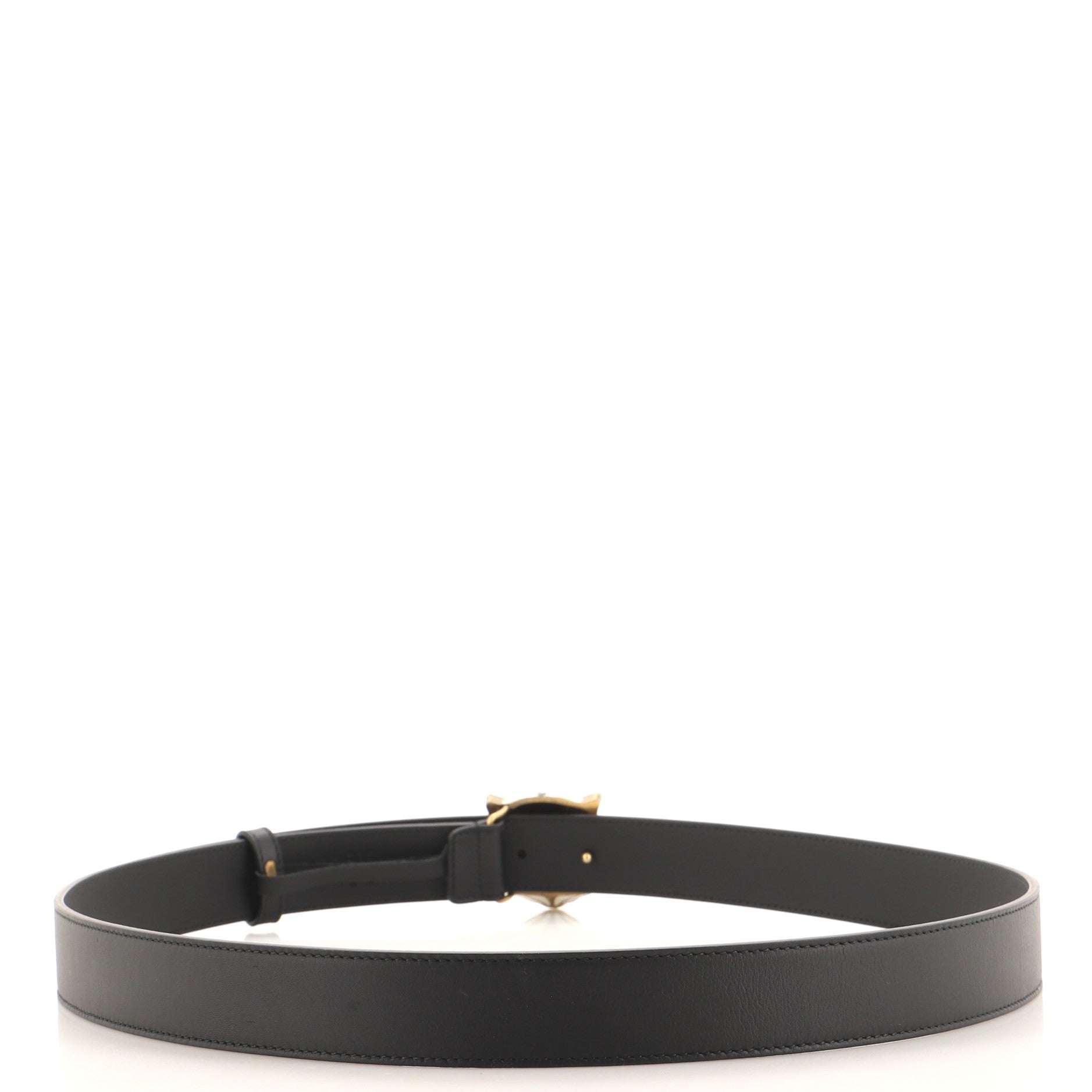 Feline Head Belt Leather with Metal and Enamel Medium 105