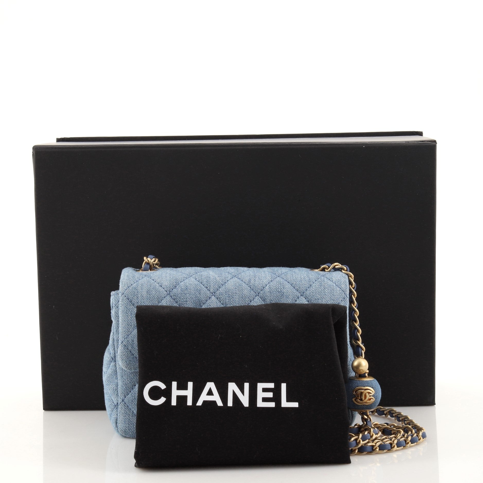 Pearl Crush Square Flap Bag Quilted Denim Mini