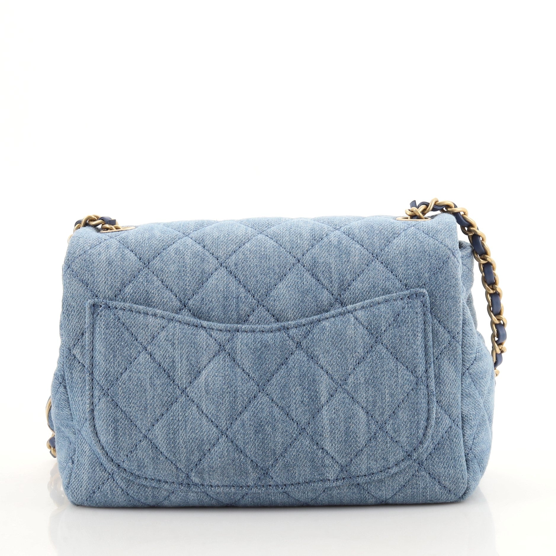 Pearl Crush Square Flap Bag Quilted Denim Mini