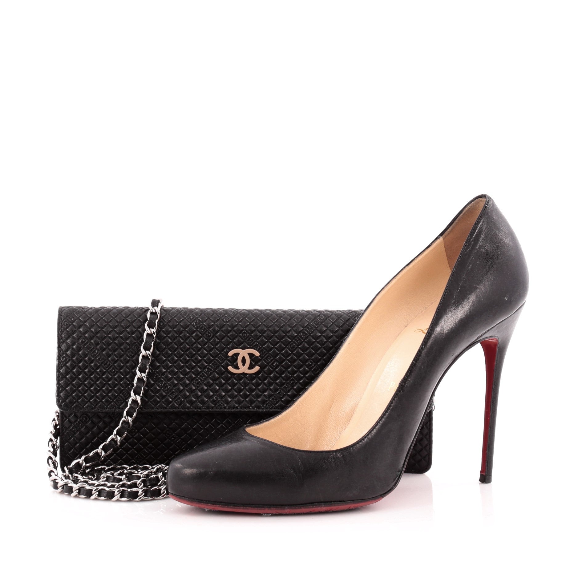 Wallet On Chain Clutch Embossed Leather Long