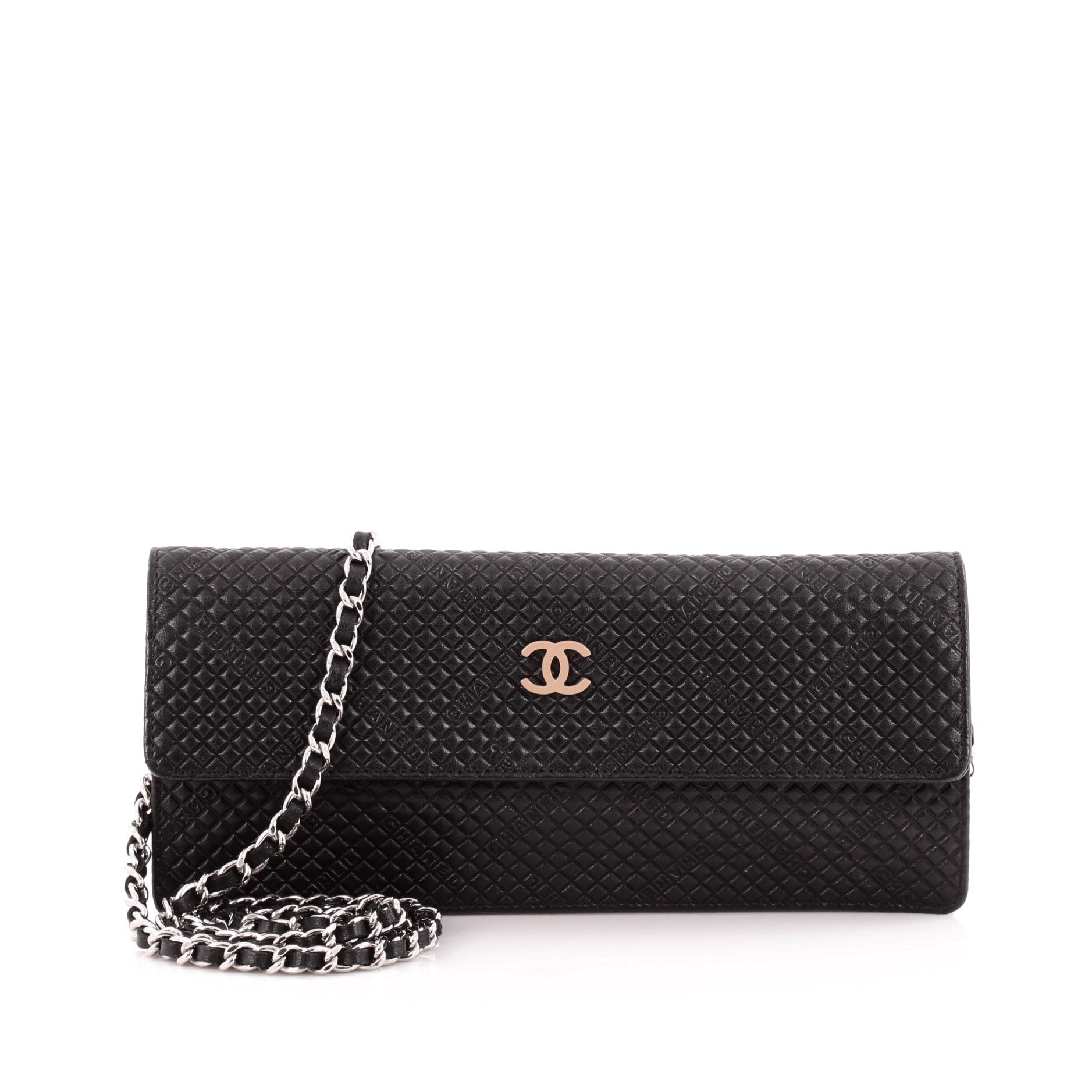 Wallet On Chain Clutch Embossed Leather Long