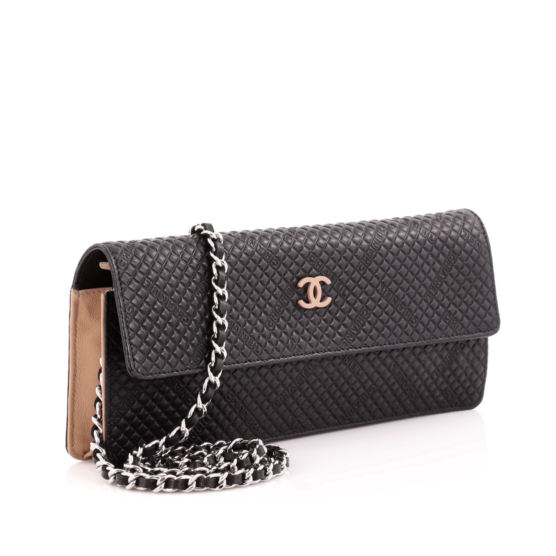 Wallet On Chain Clutch Embossed Leather Long