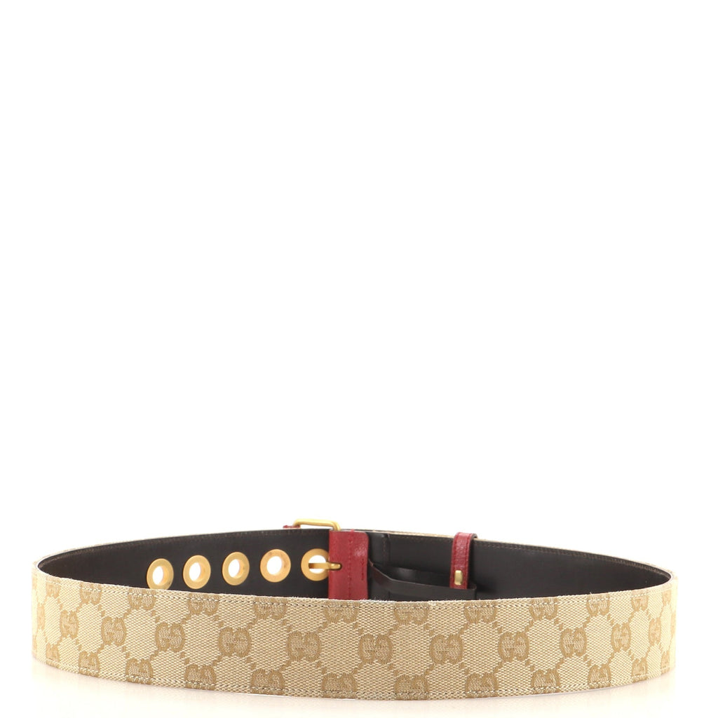 Square Buckle Belt GG Canvas and Leather Wide 90