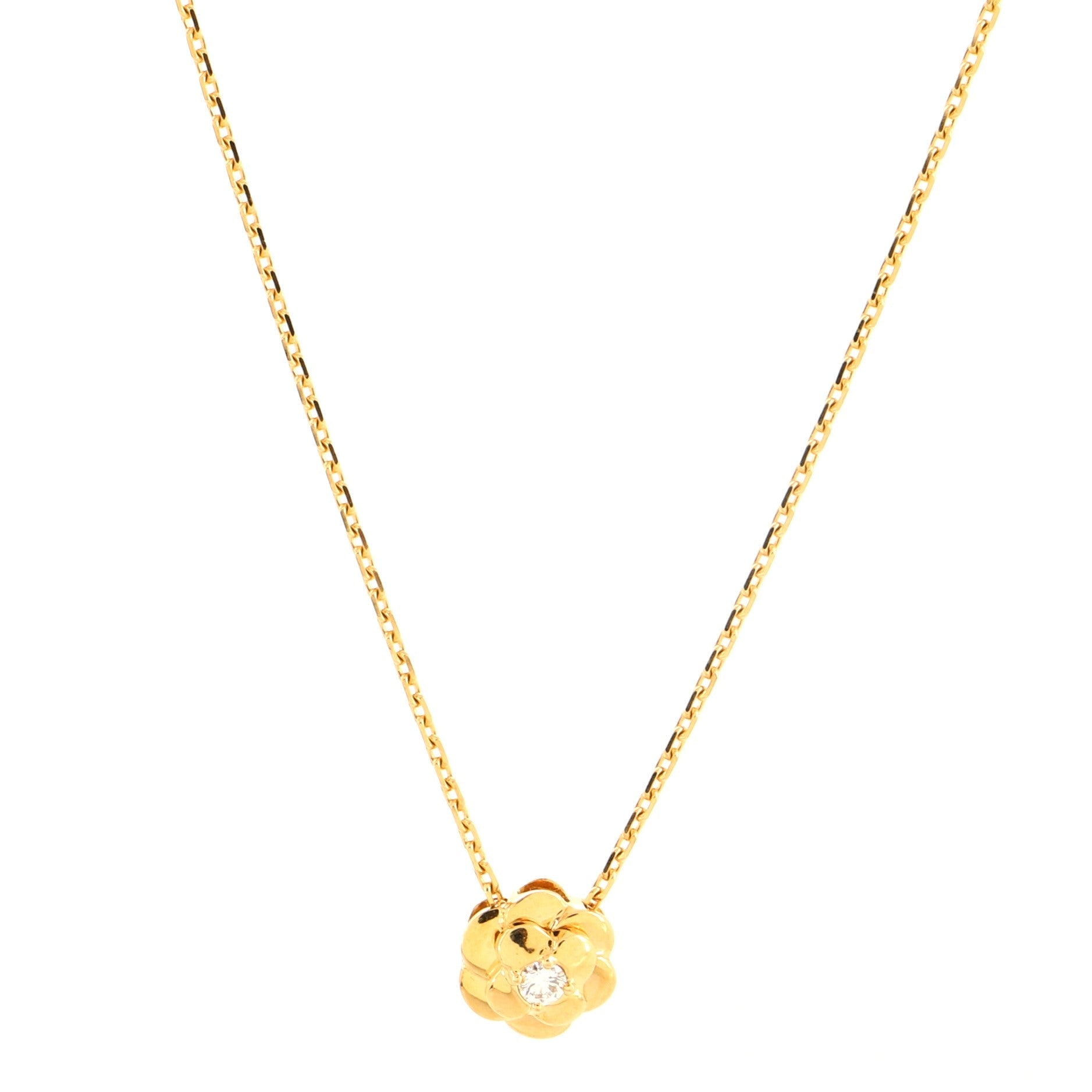 Camellia Pendant Necklace 18K Yellow Gold with Diamond