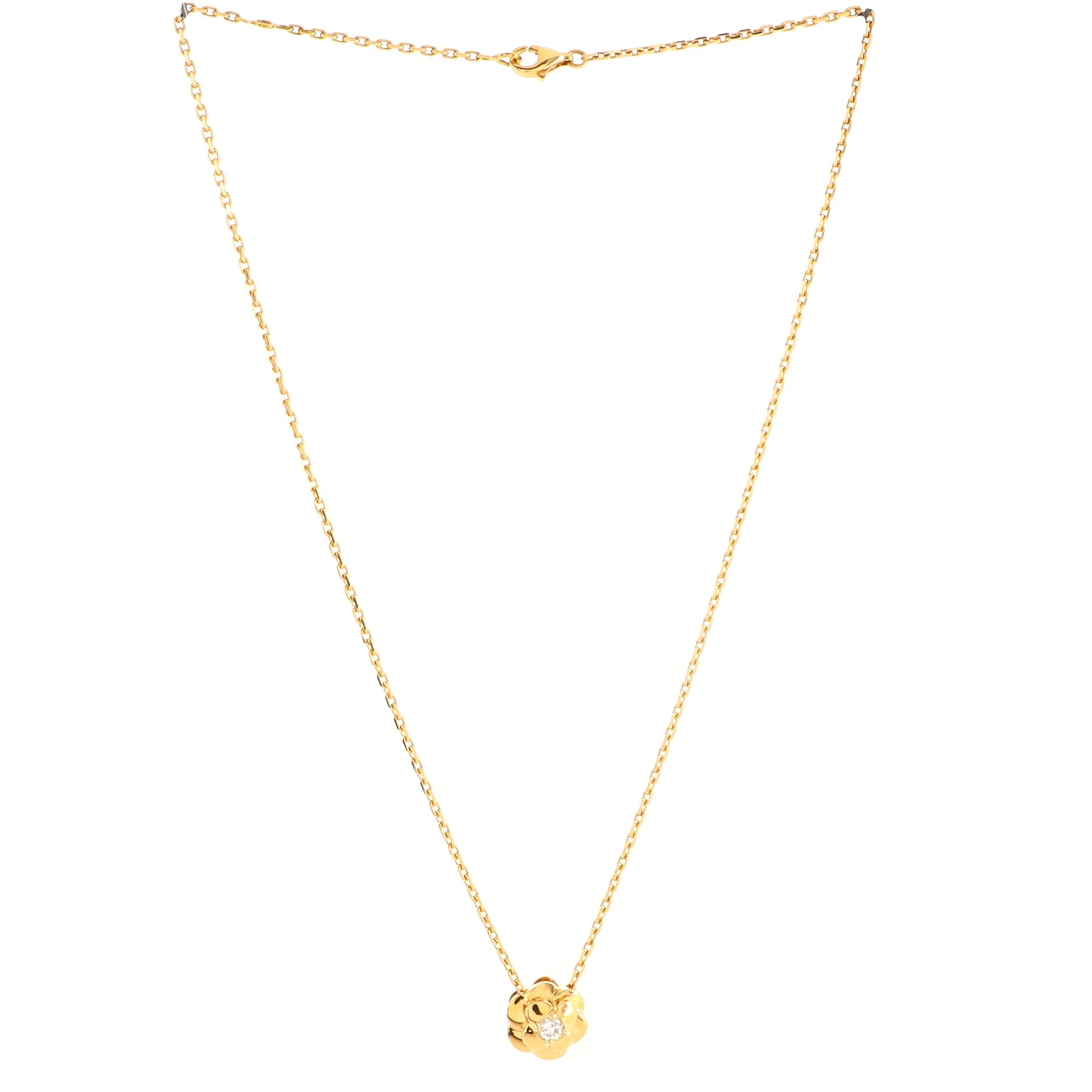 Camellia Pendant Necklace 18K Yellow Gold with Diamond