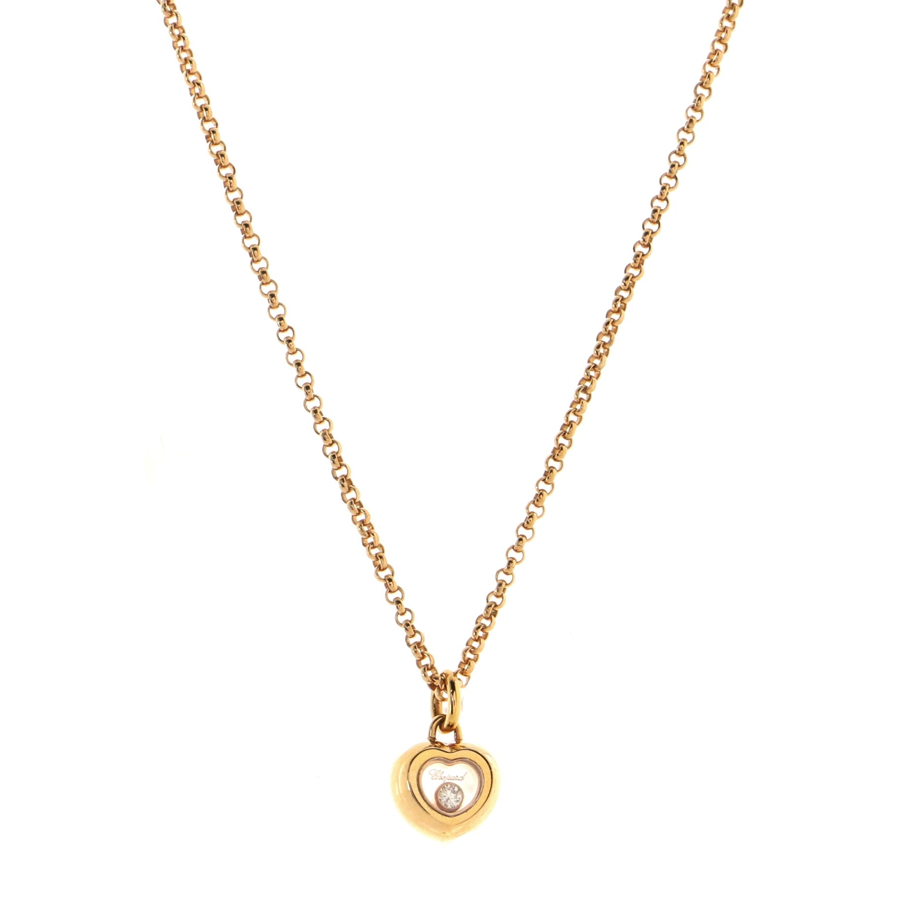 Happy Diamond Heart Pendant Necklace 18K Rose Gold with Floating Diamond