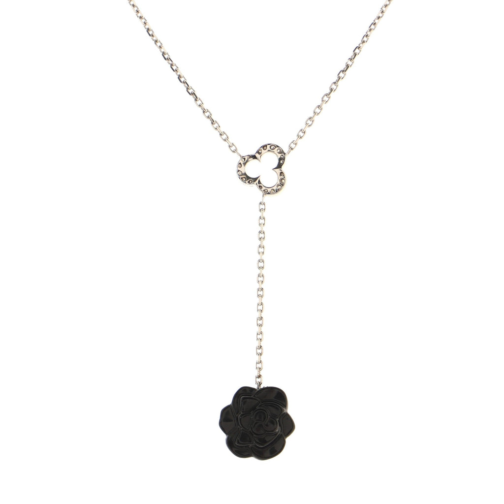 Camelia Lariat Necklace 18K White Gold with Diamonds and Onyx