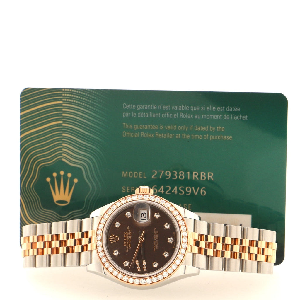 Oyster Perpetual Datejust Automatic Watch Stainless Steel and Rose Gold with Diamond Bezel and Markers and IX Numeral 28