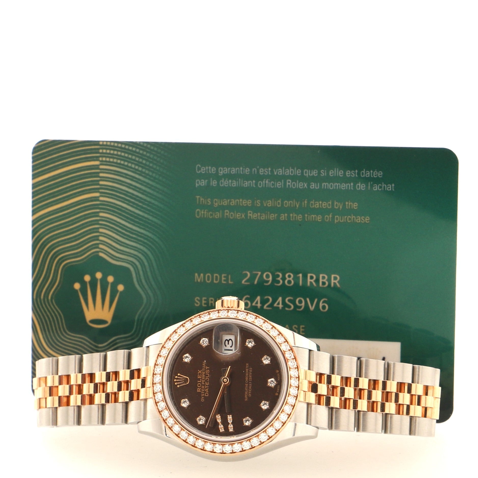 Oyster Perpetual Datejust Automatic Watch Stainless Steel and Rose Gold with Diamond Bezel and Markers and IX Numeral 28