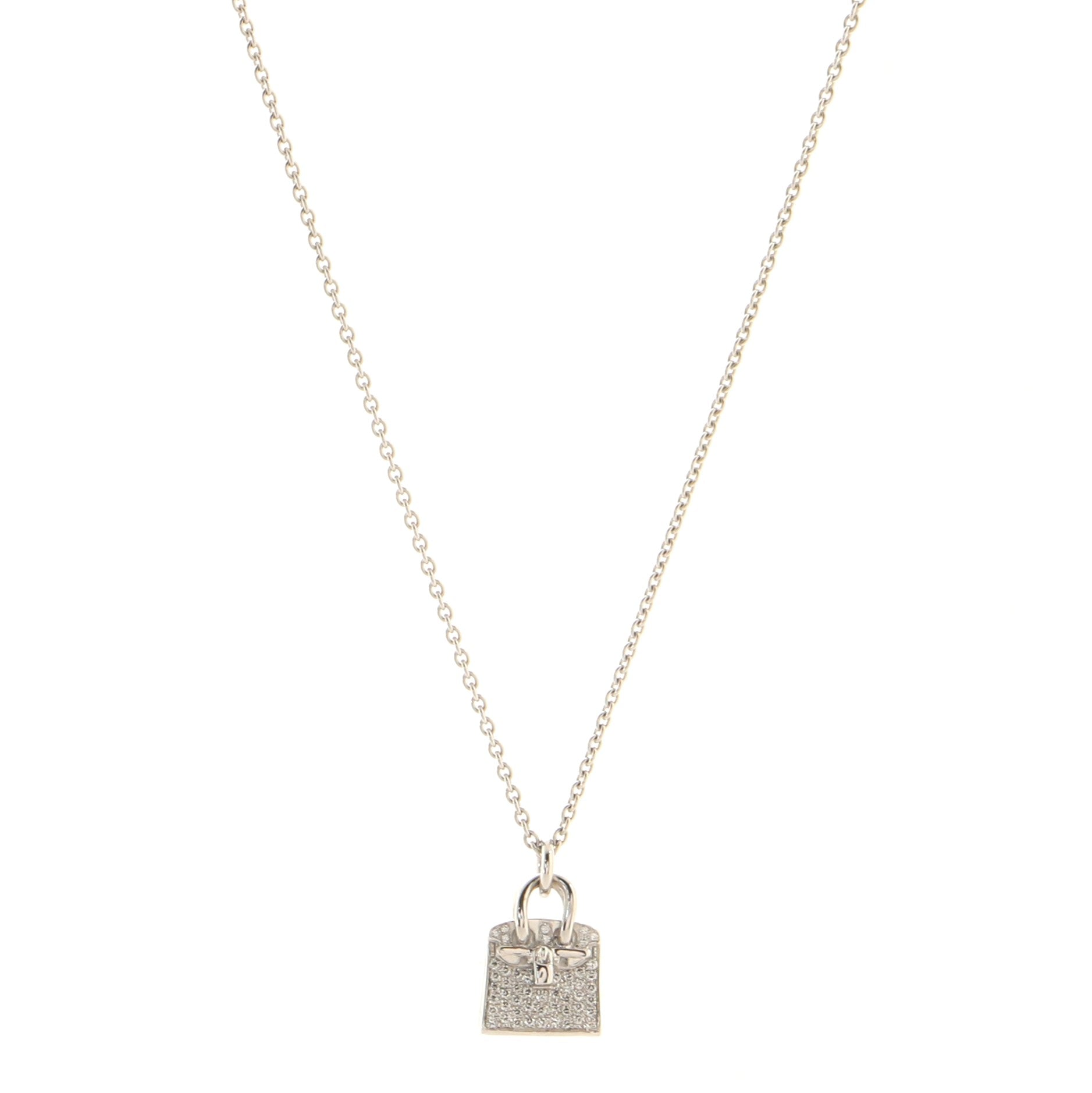 Birkin Amulette Pendant Necklace 18K White Gold and Diamonds