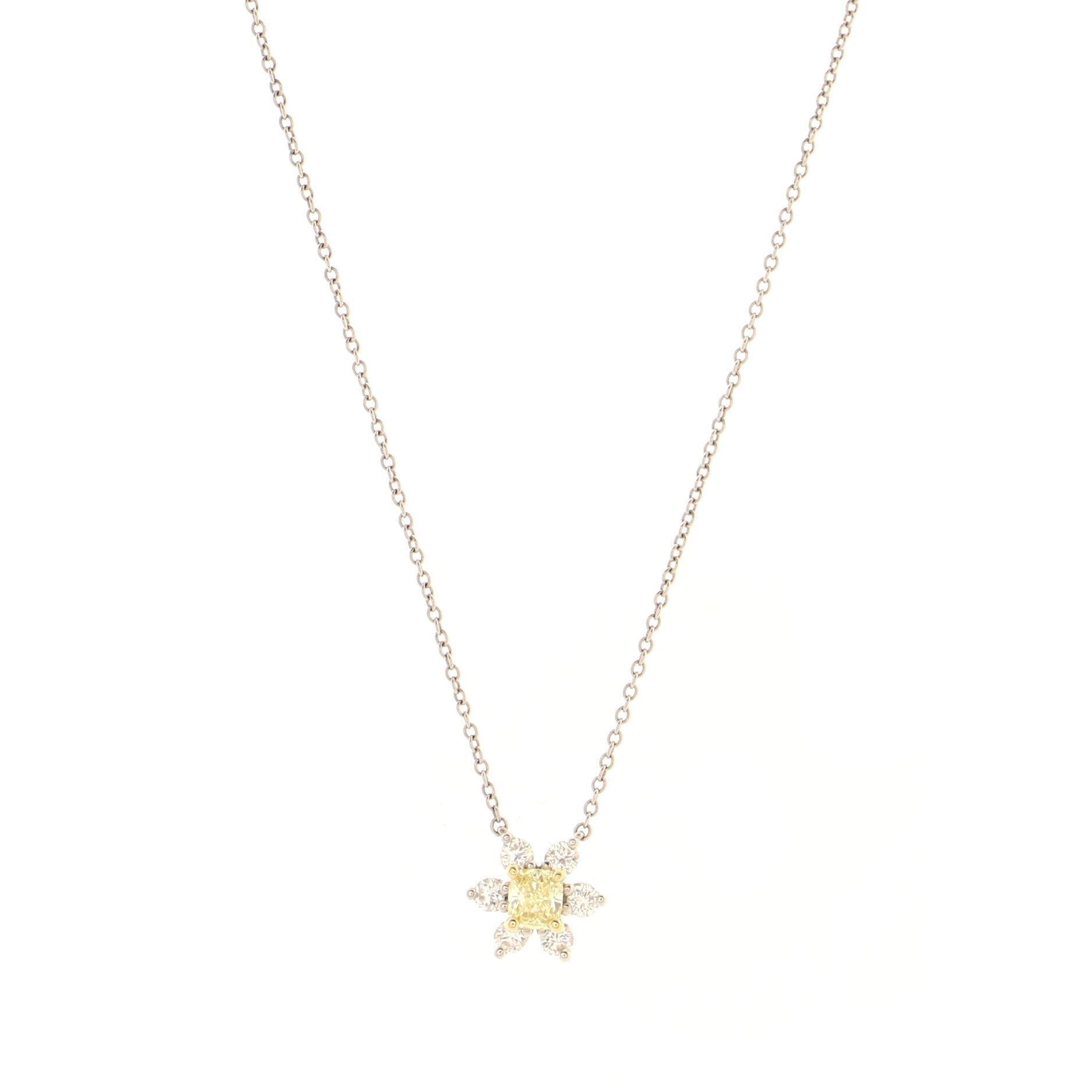 Buttercup Pendant Necklace Platinum with Yellow Diamond and Diamonds