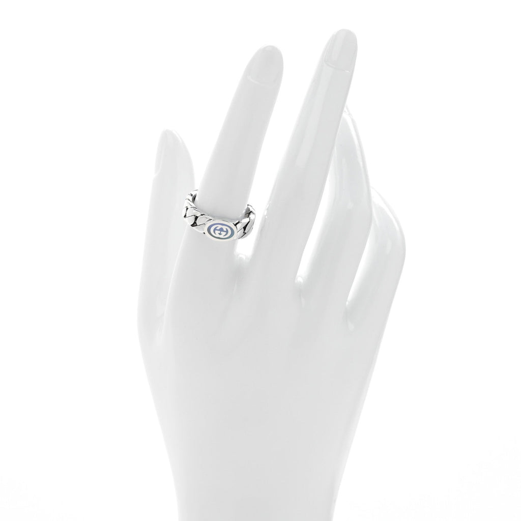 Sterling Silver Enamel Interlocking G Chain Ring 56 7.5 Lavender