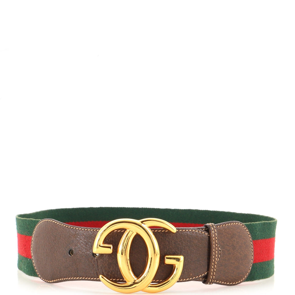 Vintage GG Buckle Web Belt Canvas and Leather Wide 75