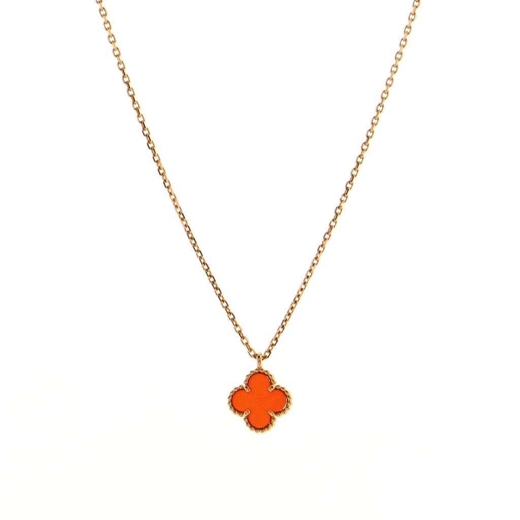 Sweet Alhambra Pendant Necklace 18K Rose Gold and Carnelian