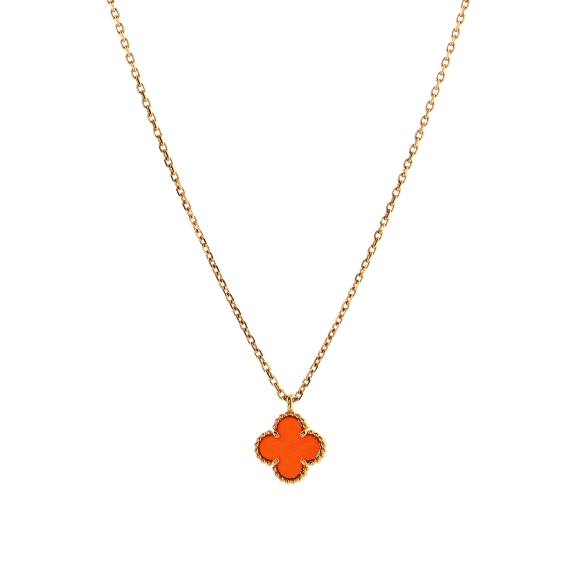 Sweet Alhambra Pendant Necklace 18K Rose Gold and Carnelian