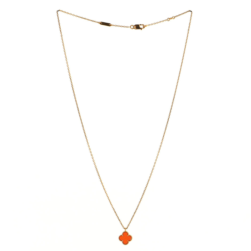 Sweet Alhambra Pendant Necklace 18K Rose Gold and Carnelian