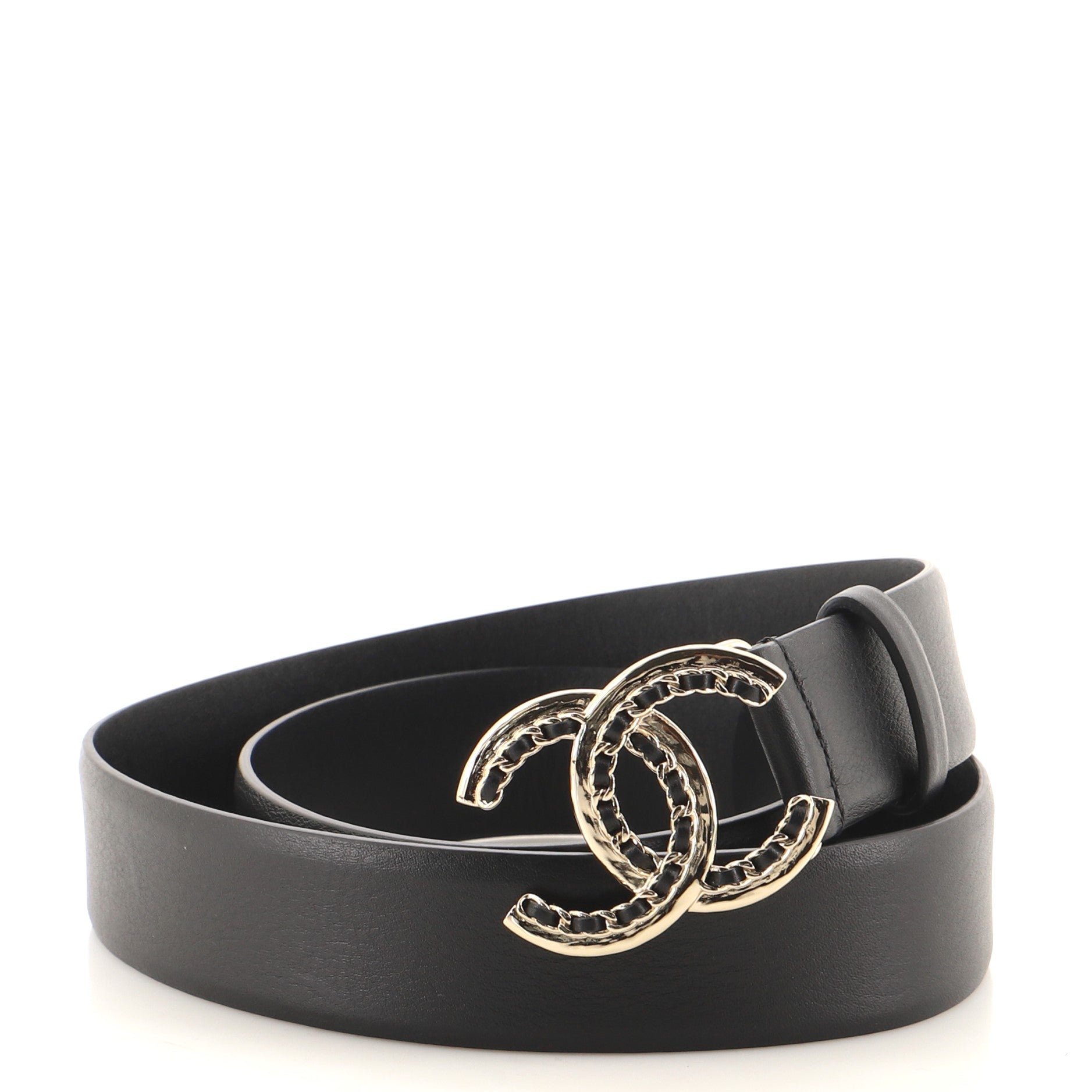 Woven Chain CC Buckle Belt Leather Medium 85