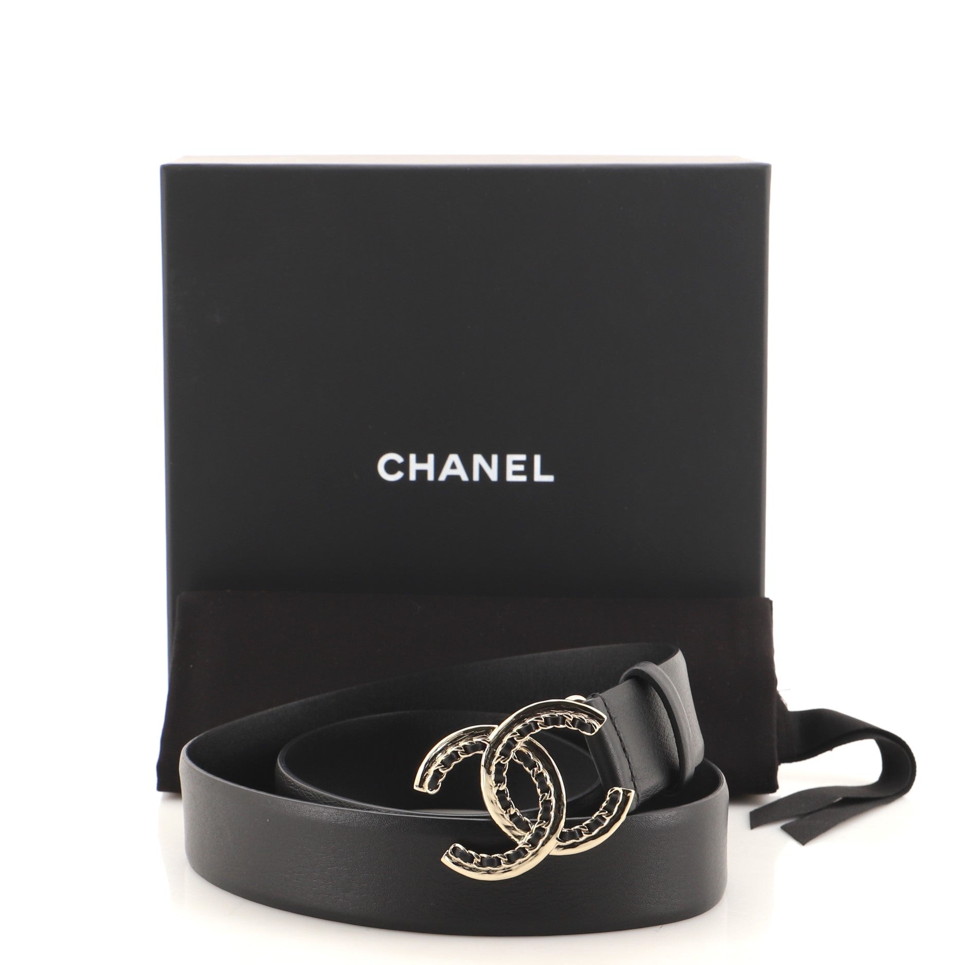 Woven Chain CC Buckle Belt Leather Medium 85