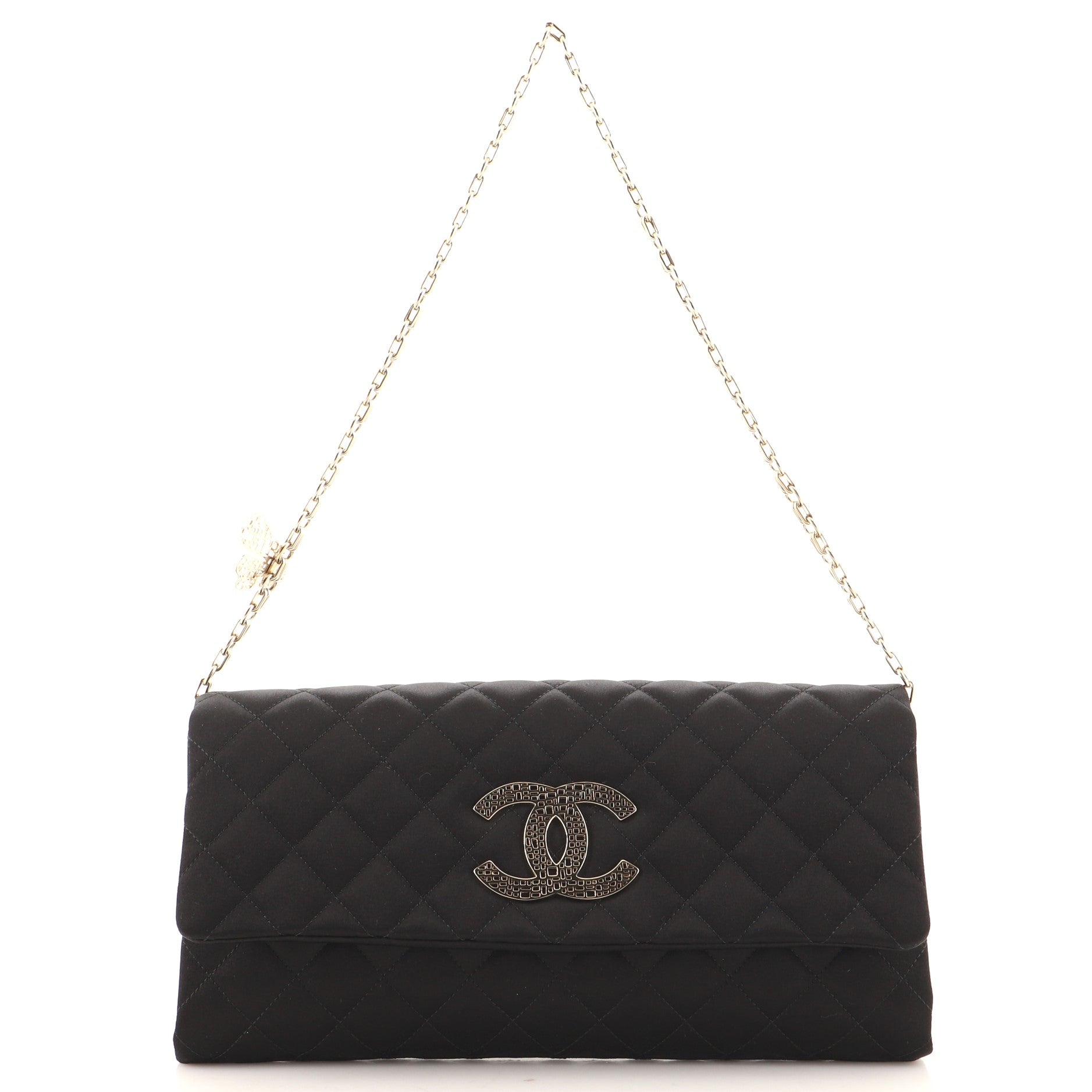 Butterfly Chain Clutch Quilted Satin