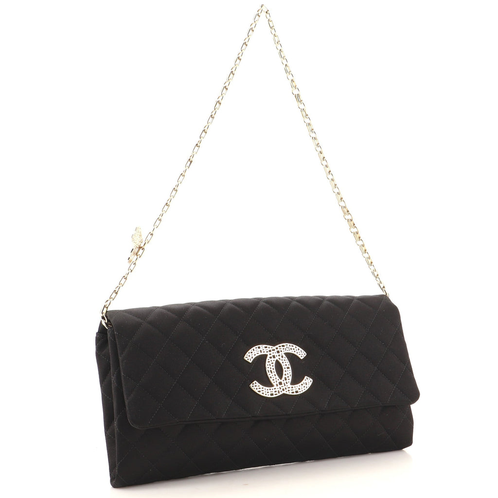 Butterfly Chain Clutch Quilted Satin