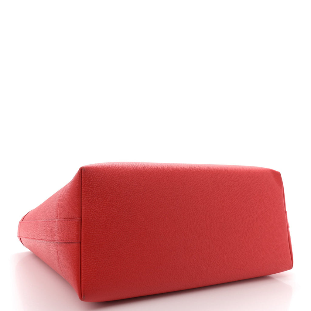 Grainy Calfskin Medium London Tote Bag Bright Red
