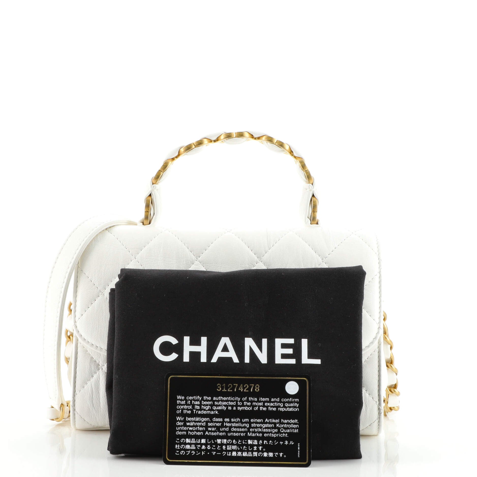 CC Links Top Handle Flap Bag Quilted Crumpled Lambskin Mini