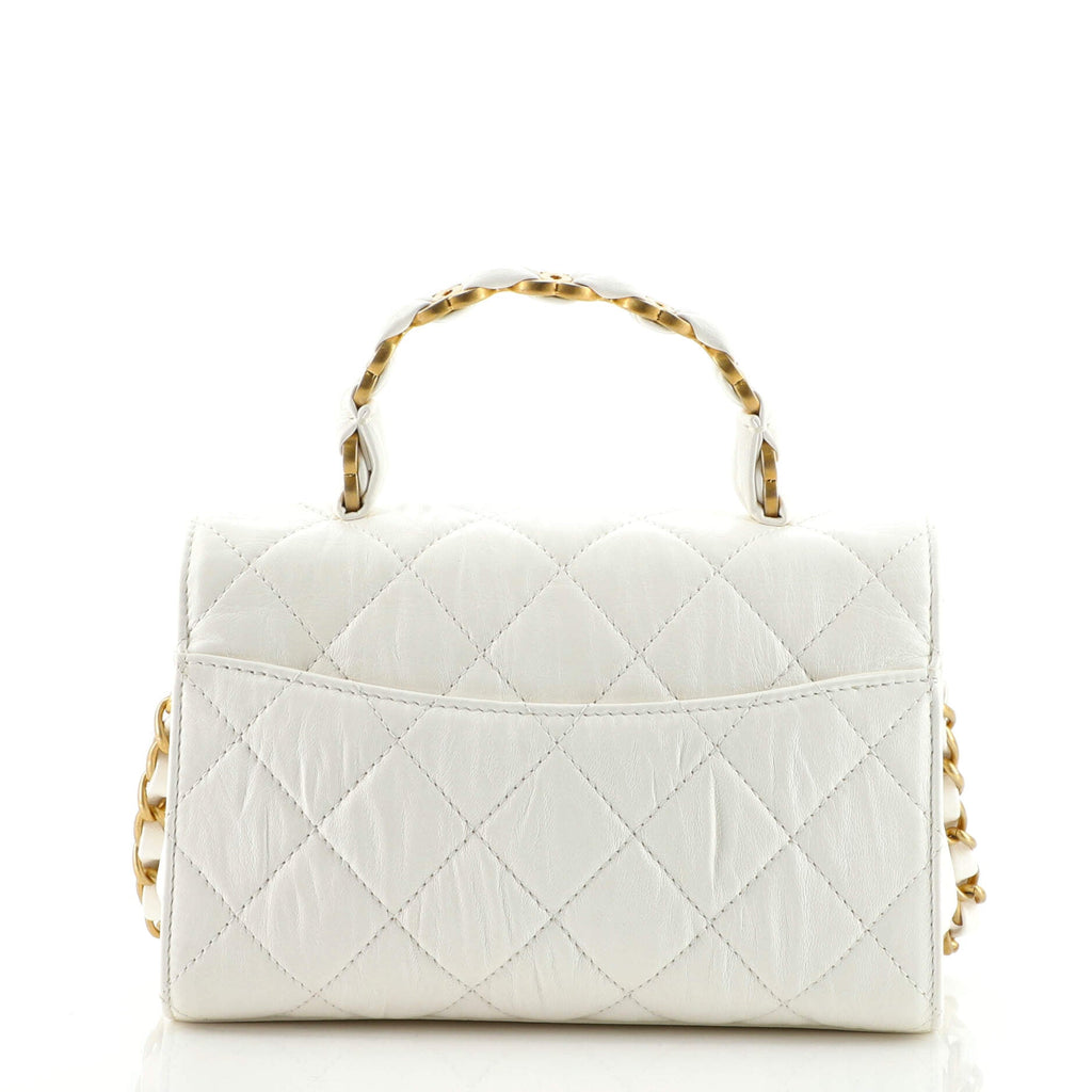 CC Links Top Handle Flap Bag Quilted Crumpled Lambskin Mini