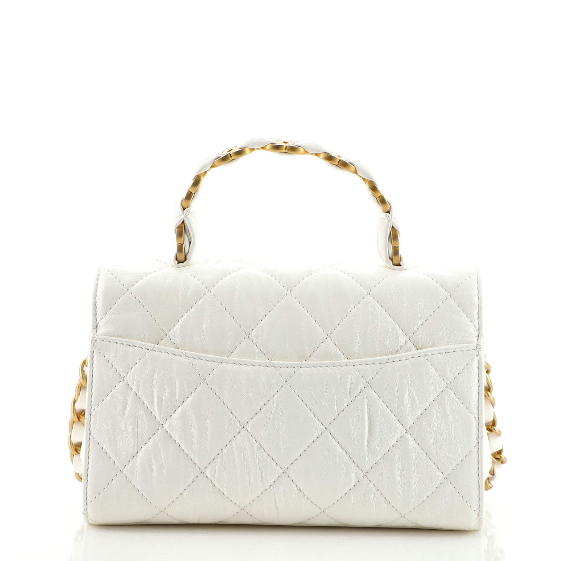 CC Links Top Handle Flap Bag Quilted Crumpled Lambskin Mini