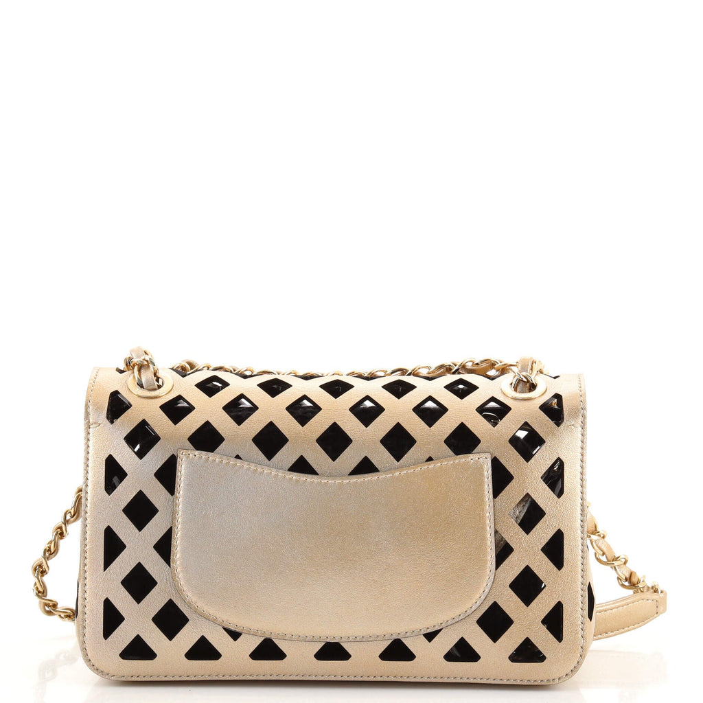 Sea Through Flap Bag Perforated Calfskin with Tweed Mini