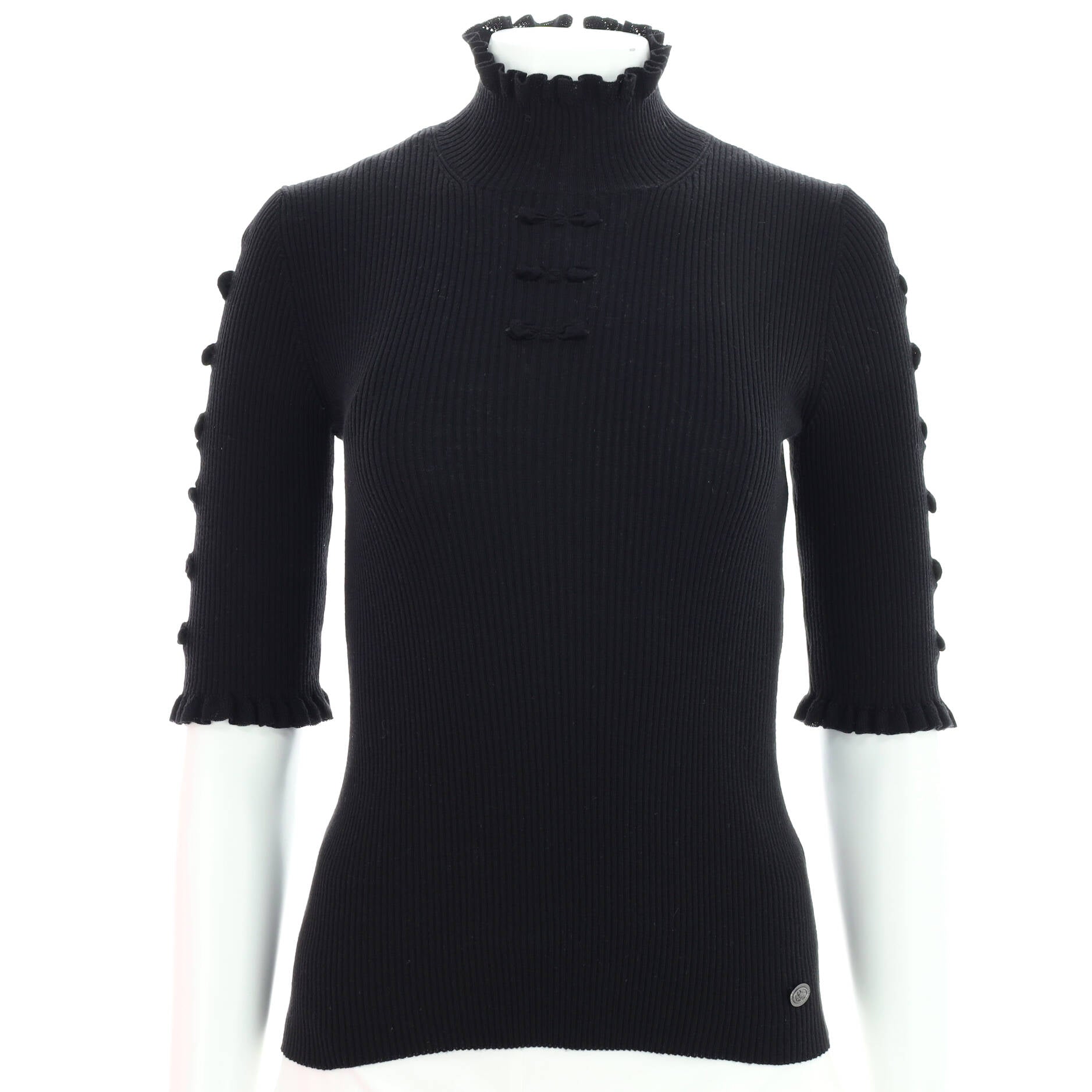 Women's Ruched Cropped Sleeve Turtleneck Wool with Knot Detail